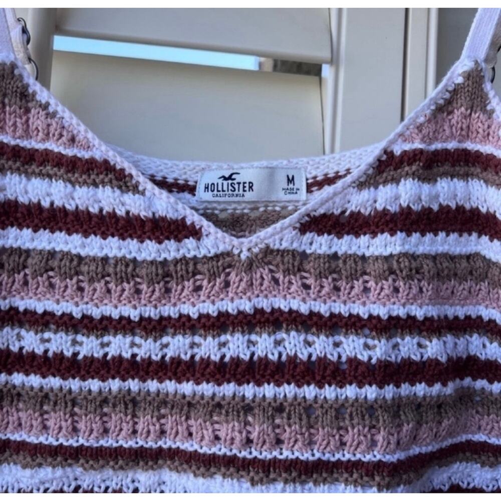 Y2K Crochet Knit Bralette Tank Neutral Stripe Boho Coastal Cowgirl Festival Top - Picture 8 of 10